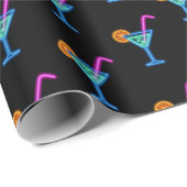 Papier Cadeau Cocktail Nouvel An Neon Sur Noir (Coin rond)