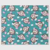 Papier Cadeau Cocoa marshmallow chocolat chaud boug hiver turquo (Plat)