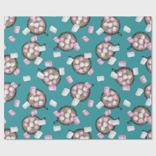 Papier Cadeau Cocoa marshmallow chocolat chaud boug hiver turquo (Plat)