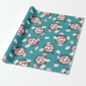 Papier Cadeau Cocoa marshmallow chocolat chaud boug hiver turquo (Déroulé)