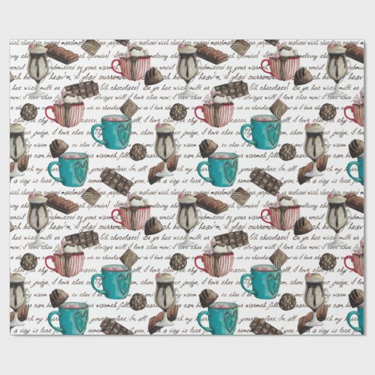 Papier Cadeau Cocoa marshmallows chocolat chaud bonbons hiver (Plat)