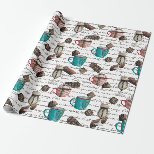Papier Cadeau Cocoa marshmallows chocolat chaud bonbons hiver (Déroulé)