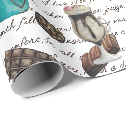 Papier Cadeau Cocoa marshmallows chocolat chaud bonbons hiver (Coin rond)