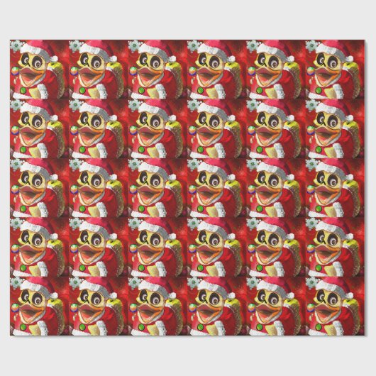Papier Cadeau Cocos Père Noël mignon en caoutchouc (Plat)