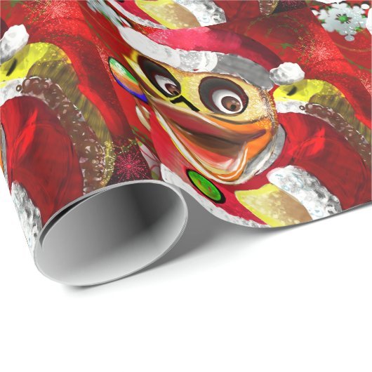 Papier Cadeau Cocos Père Noël mignon en caoutchouc (Coin rond)