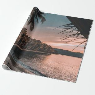 PAPIER CADEAU COCOTIERS VERTS EN BORD DE PLAGE