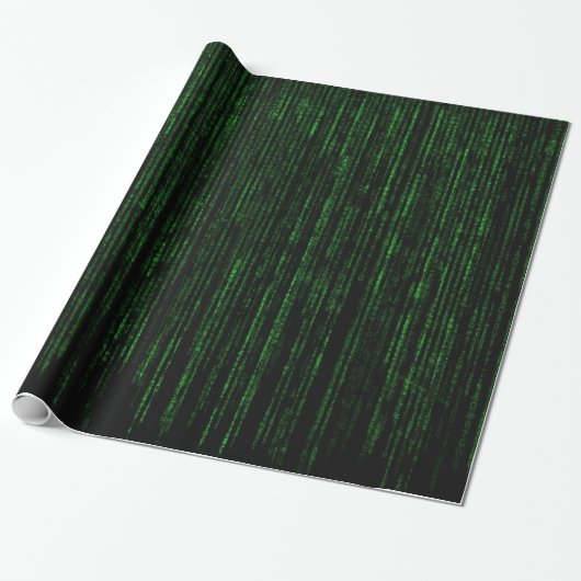 Papier Cadeau code matriciel, code binaire vert  (Déroulé)