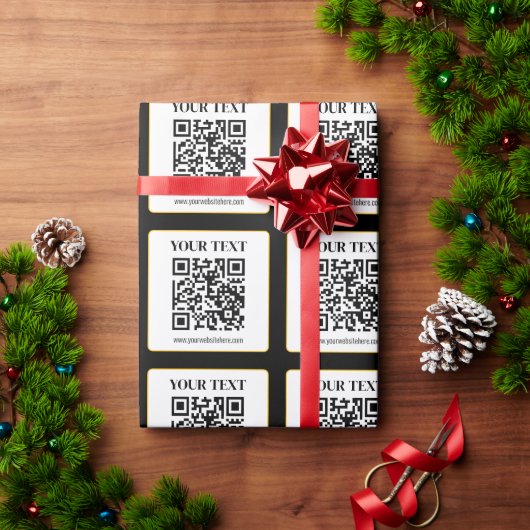 Papier Cadeau Code QR d'entreprise avec texte haut et bas, noir (Cadeau de vacances)