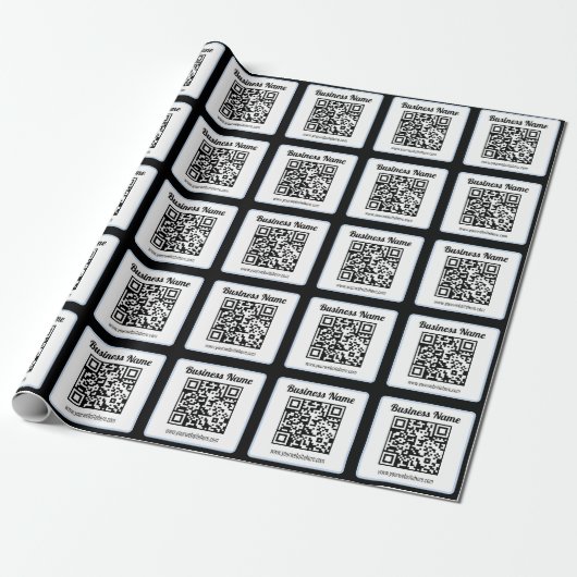 Papier Cadeau Code QR éditable & Texte avec bordure bleu clair (Déroulé)