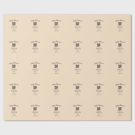 Papier Cadeau Code QR simple pour baby shower avec nom et texte (Plat)