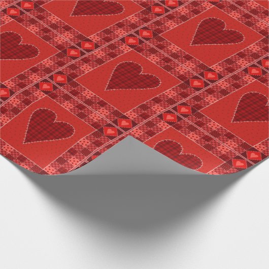 Papier Cadeau Coeur à patchwork rouge rustique (Coin)