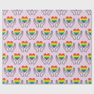 Papier Cadeau Cœur arc-en-ciel autistique avec mains de soutien