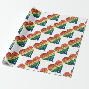 Papier Cadeau coeur arc-en-ciel lgbt