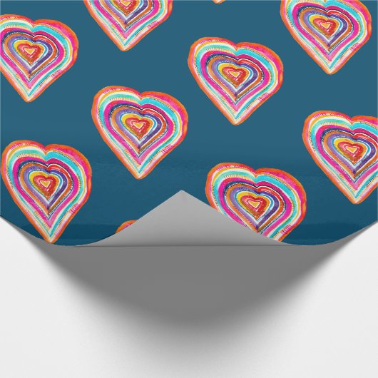 Papier Cadeau Coeur arc-en-ciel mou amour boho (Coin)