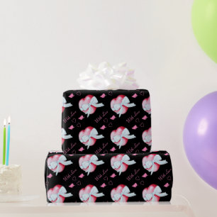 Papier Cadeau coeur avec arc blanc design d'art romantique