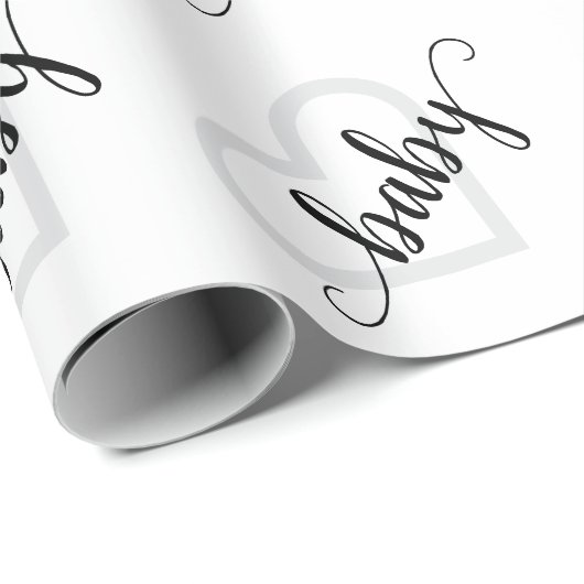 Papier Cadeau Coeur bébé | Script moderne noir simple (Coin rond)