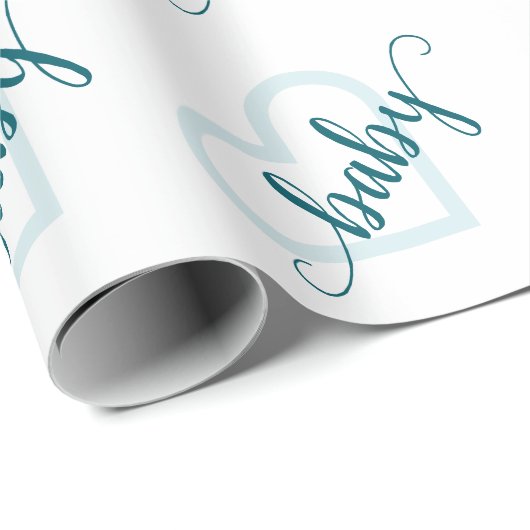 Papier Cadeau Coeur bébé | Script turquoise de floraison verte d (Coin rond)