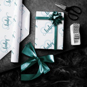 Papier Cadeau Coeur bébé | Script turquoise de floraison verte d