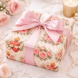 Papier Cadeau Cœur catholique élégant de Marie Roses roses