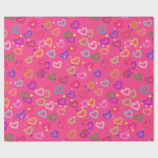Papier Cadeau Cœur coloré mignon (Plat)