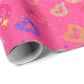 Papier Cadeau Cœur coloré mignon (Coin rond)
