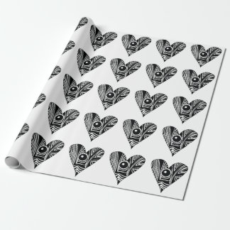 Papier Cadeau Coeur d'AMOUR noir et blanc