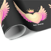 Papier Cadeau Coeur d'ange avec ailes roses Cool et couronne Une (Coin rond)