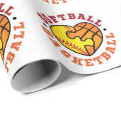 Papier Cadeau Coeur de basketball de softball (Coin rond)