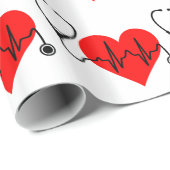 Papier Cadeau Coeur de battement de coeur de stéthoscope (Coin rond)