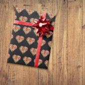 Papier Cadeau Coeur de couleur moderne noir motif
