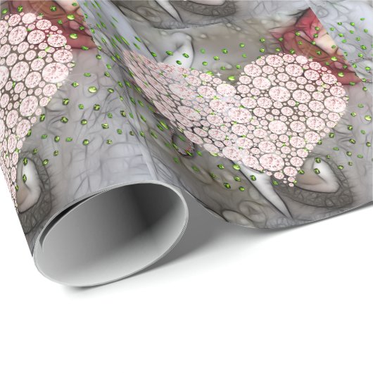 Papier Cadeau Cœur de diamant rose (Coin rond)