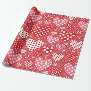 Papier Cadeau Cœur de doodle mignon en rouge, noir et blanc