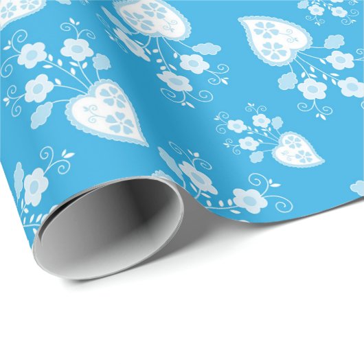 Papier Cadeau Coeur de fleur bleu avec fleurs motif (Coin rond)