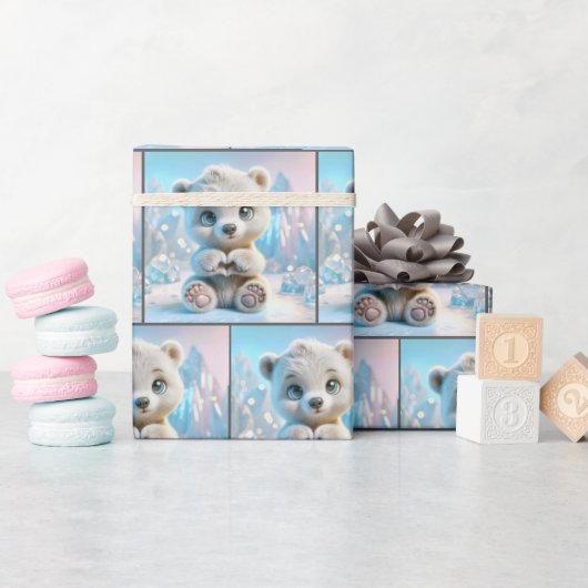 Papier Cadeau Coeur de l'ours polaire (Baby Shower)