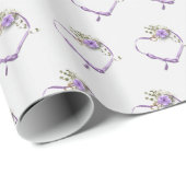 Papier Cadeau coeur de ruban violet mariage (Coin rond)