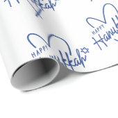 Papier Cadeau Coeur de typographie moderne Happy Hanoukka (Coin rond)