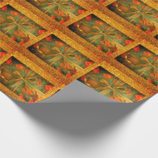 Papier Cadeau Coeur et arc rouge et vert parties scintillant loo (Coin)