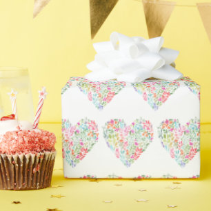 Papier Cadeau Cœur floral aquarelle