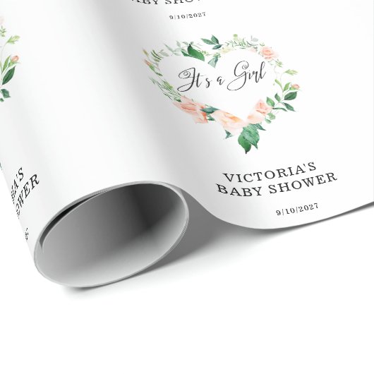 Papier Cadeau Coeur floral rose (Coin rond)