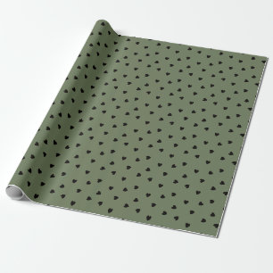 Papier Cadeau Coeur franc et noir jeté sur vert olive solide