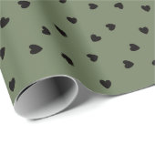 Papier Cadeau Coeur franc et noir jeté sur vert olive solide (Coin rond)