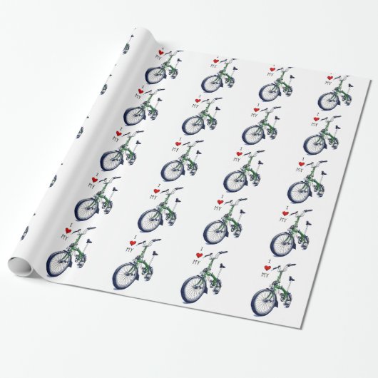 Papier Cadeau Coeur I mon Brompton (vert) (Déroulé)