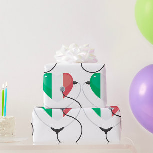 Papier Cadeau Cœur italien avec stéthoscope de soins de santé