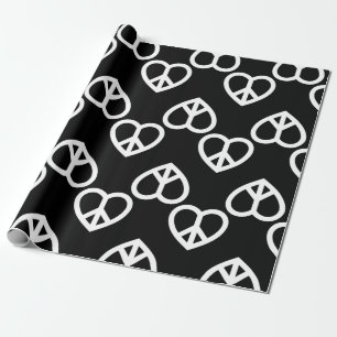 Papier Cadeau coeur paix amour rétro hippie noir valentine