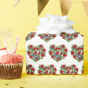 Papier Cadeau Coeur Petunia Rouge Avec Papillon Bleu