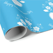 Papier Cadeau Coeur romantique bleu portugais (Coin rond)