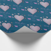 Papier Cadeau coeur romantique violet sur bleu français (Coin)