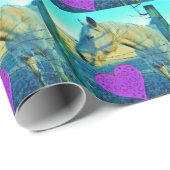 Papier Cadeau Coeur rose et Cheval jaune (Coin rond)