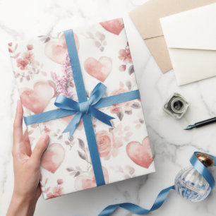 Papier Cadeau Cœur rose romantique Roses Fleurs Mariage
