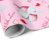 Papier Cadeau coeur rouge avec arc blanc romantique (Coin rond)